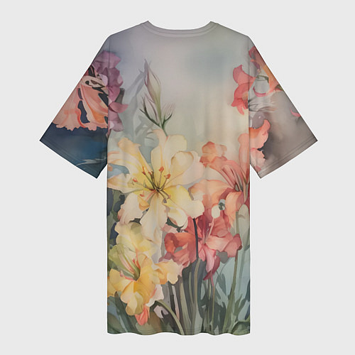 Женская длинная футболка Акварельные лилии / 3D-принт – фото 2