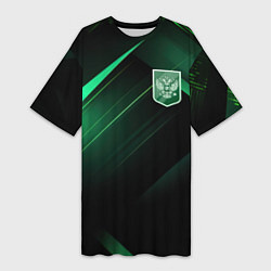 Женская длинная футболка Герб РФ зеленый черный фон