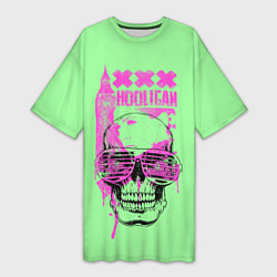 Футболка женская длинная Hooligan - skull, цвет: 3D-принт