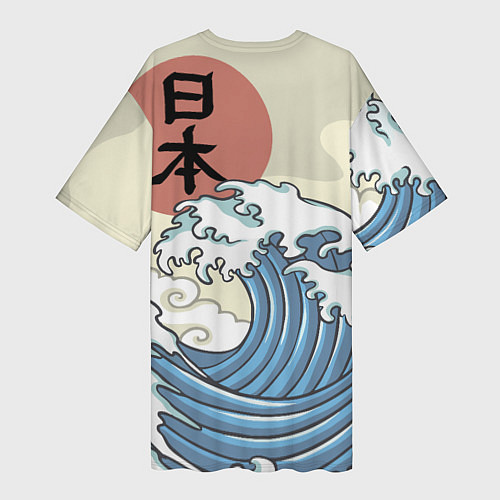 Женская длинная футболка Япония море / 3D-принт – фото 2