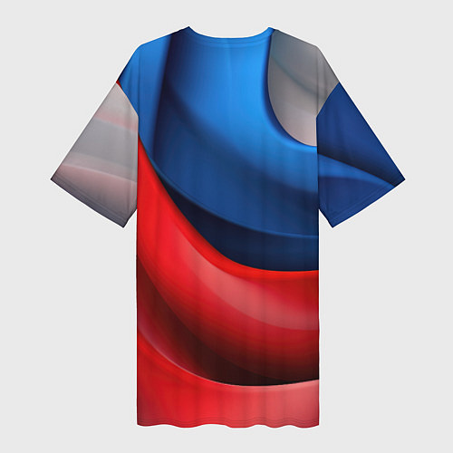 Женская длинная футболка Абстракция белый синий красный / 3D-принт – фото 2