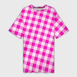 Женская длинная футболка Розовая клетка Барби