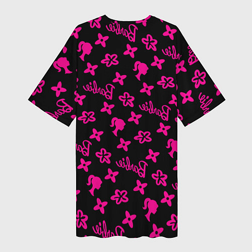 Женская длинная футболка Барби паттерн черно-розовый / 3D-принт – фото 2