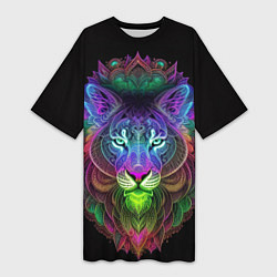 Женская длинная футболка Разноцветный неоновый лев