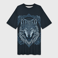 Женская длинная футболка Волк, векторный орнаментализм