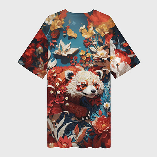 Женская длинная футболка Красная панда в цветах / 3D-принт – фото 2