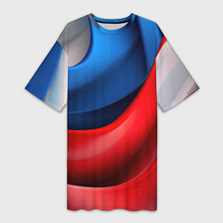 Футболка женская длинная Объемная абстракция в цветах флага РФ, цвет: 3D-принт