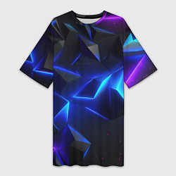 Футболка женская длинная Blue dark neon, цвет: 3D-принт