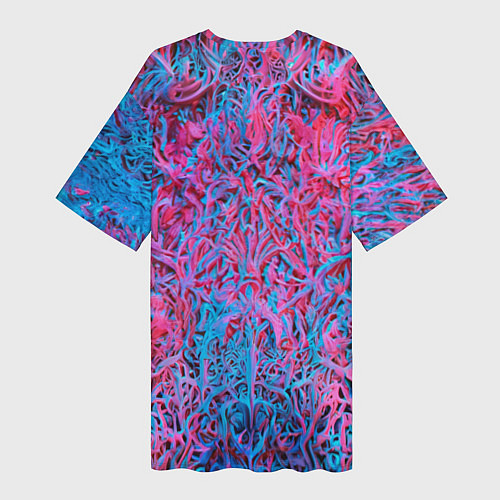 Женская длинная футболка Лис из розово-голубых узоров / 3D-принт – фото 2