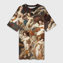 Женская длинная футболка Дамы и цветы классицизм