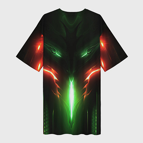 Женская длинная футболка Baldurs Gate 3 logo green red light / 3D-принт – фото 2