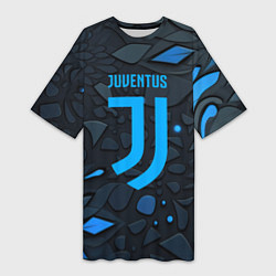 Футболка женская длинная Juventus blue logo, цвет: 3D-принт