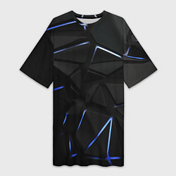 Женская длинная футболка Black texture neon line