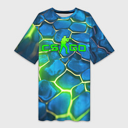 Футболка женская длинная CSGO green blue neon, цвет: 3D-принт