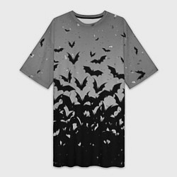 Женская длинная футболка Серый фон и летучие мыши