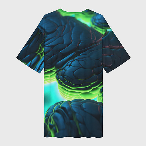 Женская длинная футболка Киберпанк разлом зеленых плит / 3D-принт – фото 2