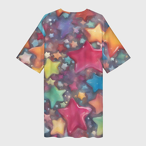 Женская длинная футболка Разноцветные новогодние звёзды / 3D-принт – фото 2