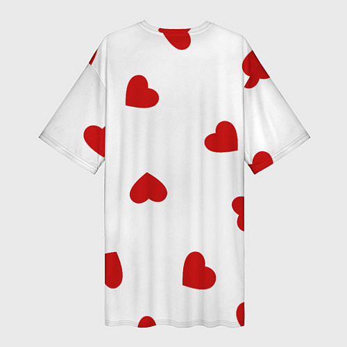 Женская длинная футболка Красные сердечки на белом / 3D-принт – фото 2