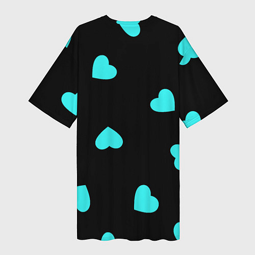 Женская длинная футболка С голубыми сердечками на черном / 3D-принт – фото 2