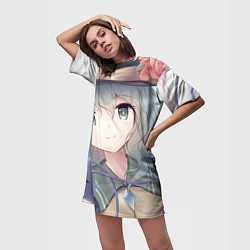 Футболка женская длинная Touhou Project Улыбающаяся Койши Комейдзи, цвет: 3D-принт — фото 2