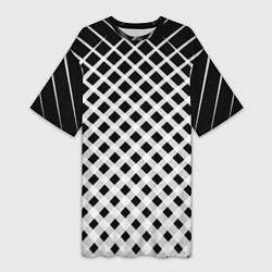 Женская длинная футболка Черно-белые ромбы и клетки