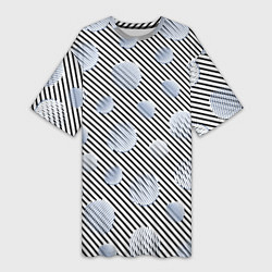 Женская длинная футболка Серебристые круги на полосатом фоне