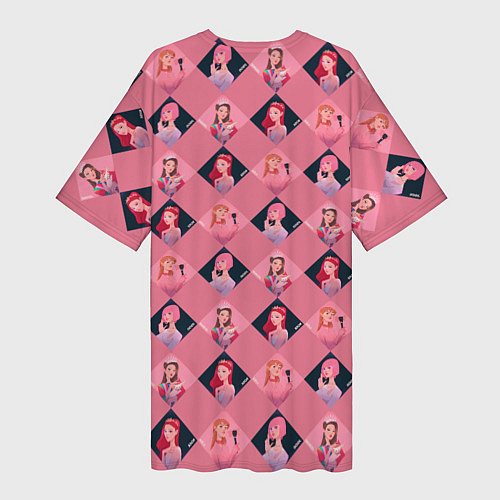 Женская длинная футболка Розовая клеточка black pink / 3D-принт – фото 2