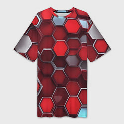 Футболка женская длинная Cyber hexagon red, цвет: 3D-принт