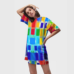 Футболка женская длинная Colorful strips - pop art - vogue, цвет: 3D-принт — фото 2