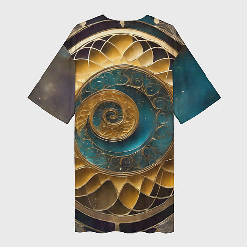 Женская длинная футболка Синий золотой водоворот декоративный орнамент / 3D-принт – фото 2