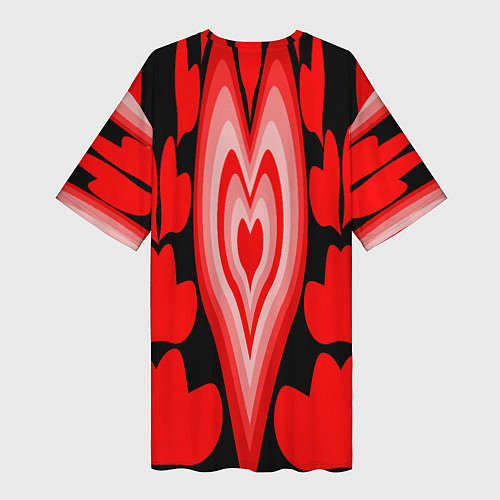 Женская длинная футболка Сердечки с красными узорами / 3D-принт – фото 2