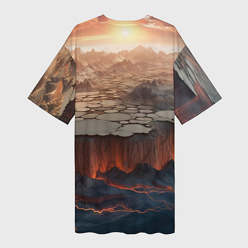 Женская длинная футболка Разлом земли и лавовой поверхности / 3D-принт – фото 2