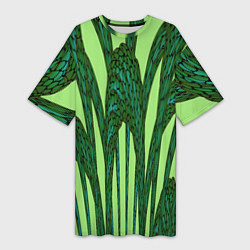 Женская длинная футболка Зеленый растительный мотив