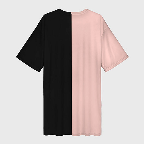 Женская длинная футболка Барби - сплит нежно-персикового и черного / 3D-принт – фото 2