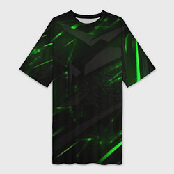 Футболка женская длинная Dark black green abstract, цвет: 3D-принт