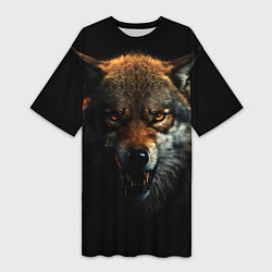 Женская длинная футболка Оскал дикого волка