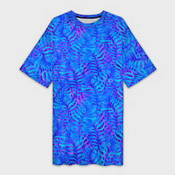 Женская длинная футболка Синие неоновые листья