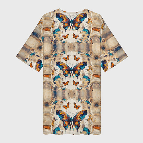 Женская длинная футболка Бабочки узор / 3D-принт – фото 2