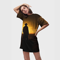 Футболка женская длинная Ковбой на закате, цвет: 3D-принт — фото 2
