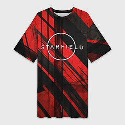 Футболка женская длинная Starfield logo red black background, цвет: 3D-принт