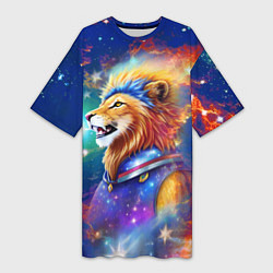 Женская длинная футболка Космический лев - неоновое свечение