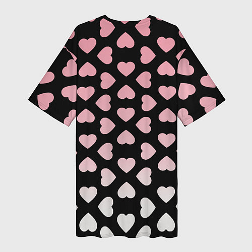 Женская длинная футболка Розовые сердечки на чёрном / 3D-принт – фото 2