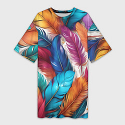 Женская длинная футболка Принт перья - нейросеть