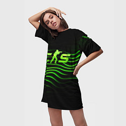 Футболка женская длинная CS2 green logo, цвет: 3D-принт — фото 2