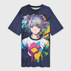 Женская длинная футболка Аниме с фиолетовыми волосами