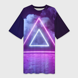 Женская длинная футболка Неоновый треугольник в неоновом дыму