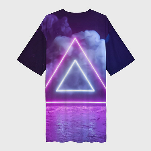 Женская длинная футболка Неоновый треугольник в неоновом дыму / 3D-принт – фото 2
