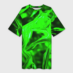 Футболка женская длинная Зелёная кислотная неоновая коалесценция, цвет: 3D-принт