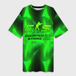 Женская длинная футболка Counter strike 2 green logo