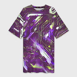 Женская длинная футболка Космические кибер схемы фиолетовые